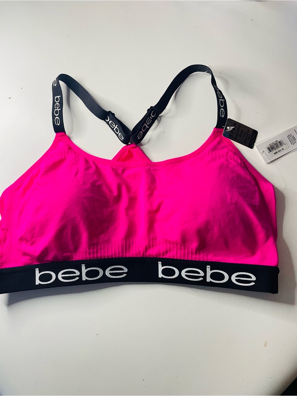 bebe Hot Pink Sports Bralette with Black Logo Band Seamless 2XL